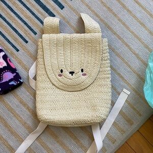 Kids Beige Woven Bunny Backpack